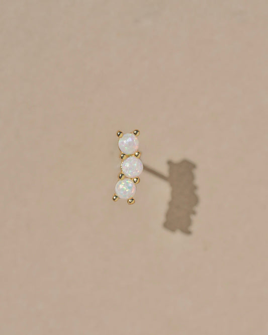 A lovely and vibrant stud earring with prong set opals. Gold vermeil, handmade in the Santa Cruz mountains.
