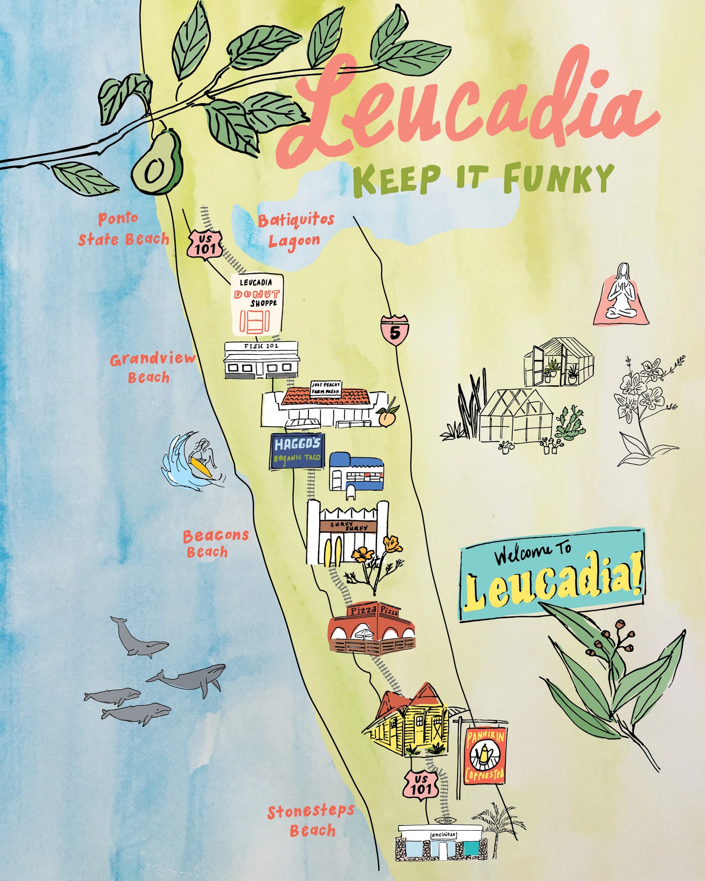 Hand drawn and water-colored map of Leucadia by Odd Daughter for Thread Spun