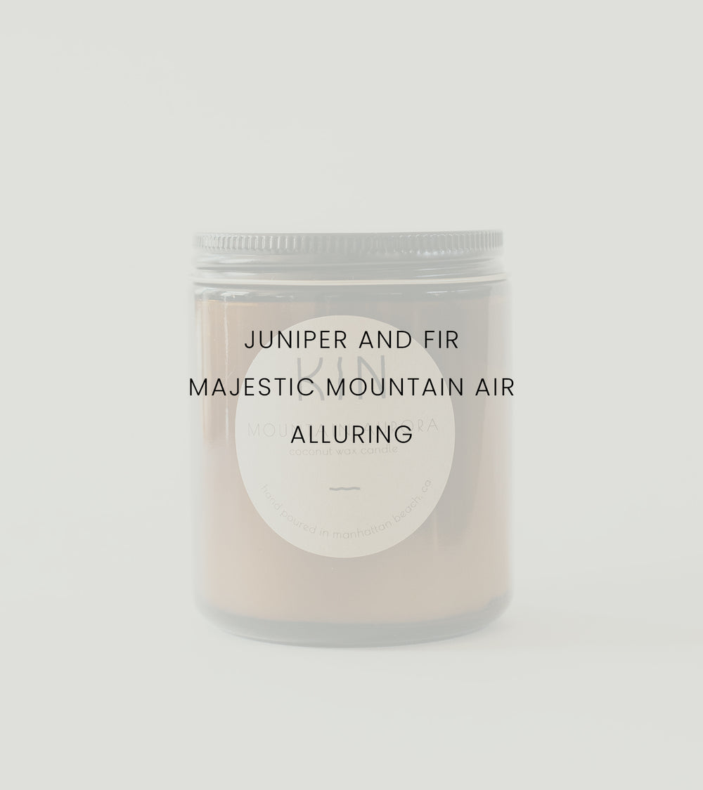 Mountain Aurora Candle by Kin Candle Co. Complex and alluring. This atmospheric blend of juniper and fir is inspired by the starry Sierra Mountain sky with scent notes of juniper, tobacco, and vanilla.