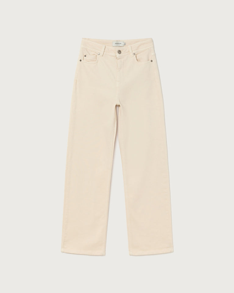 A classic, high waisted pant with straight cut leg.  99% organic cotton 1% elastane - Sustainably made in Turkey. ivory theresa pants by thinking mu