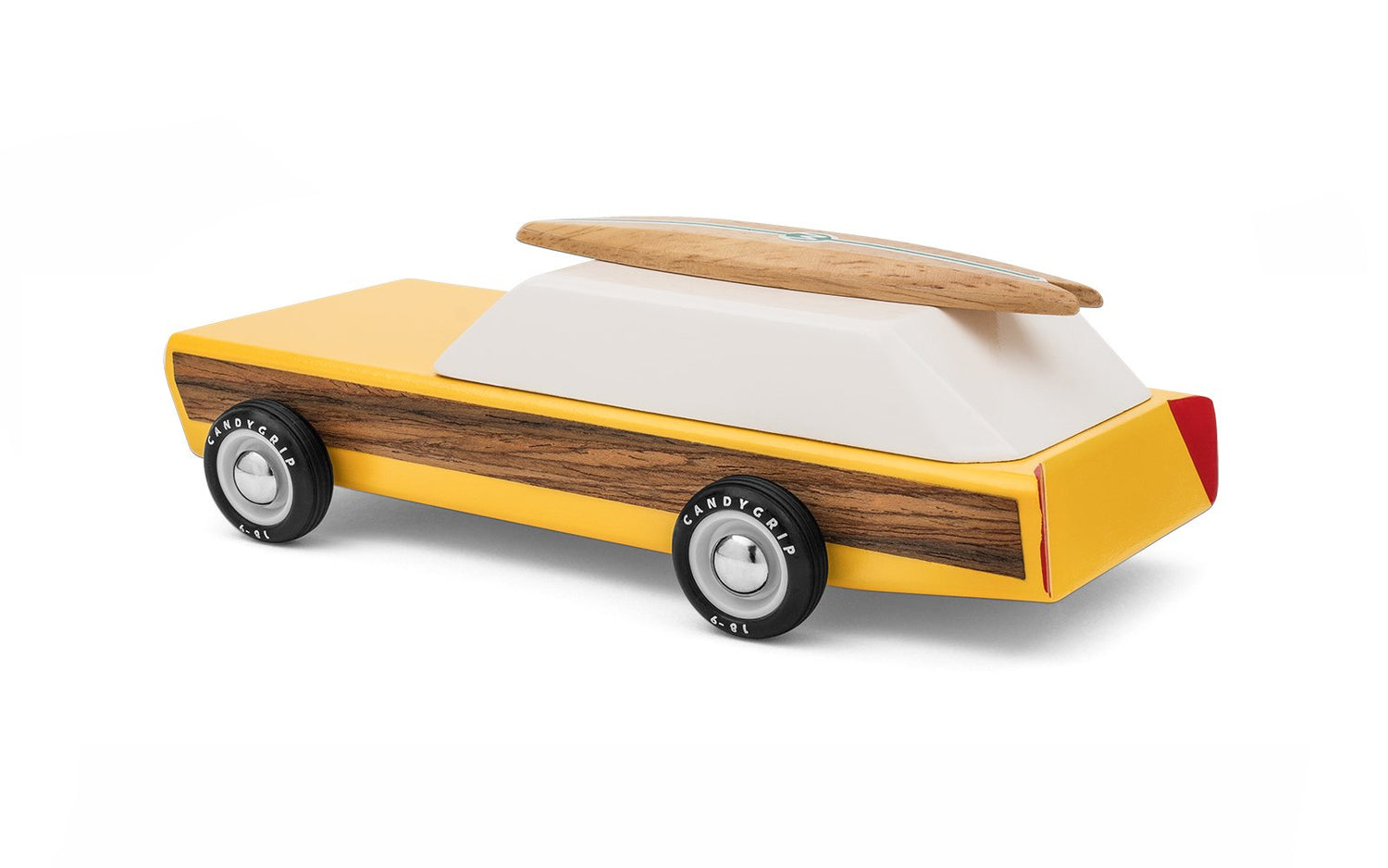 Woodie classic toy car by Candylab Toys. Includes surfboard.