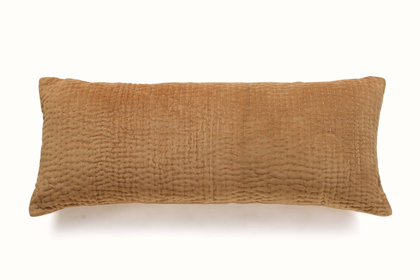Casa Amarosa Plush Velvet Kantha Lumbar Pillow : Plush velvet meets this lumbar cushion's solid style, which is created using an ancient stitching technique, Kantha.  Ethically made in India.