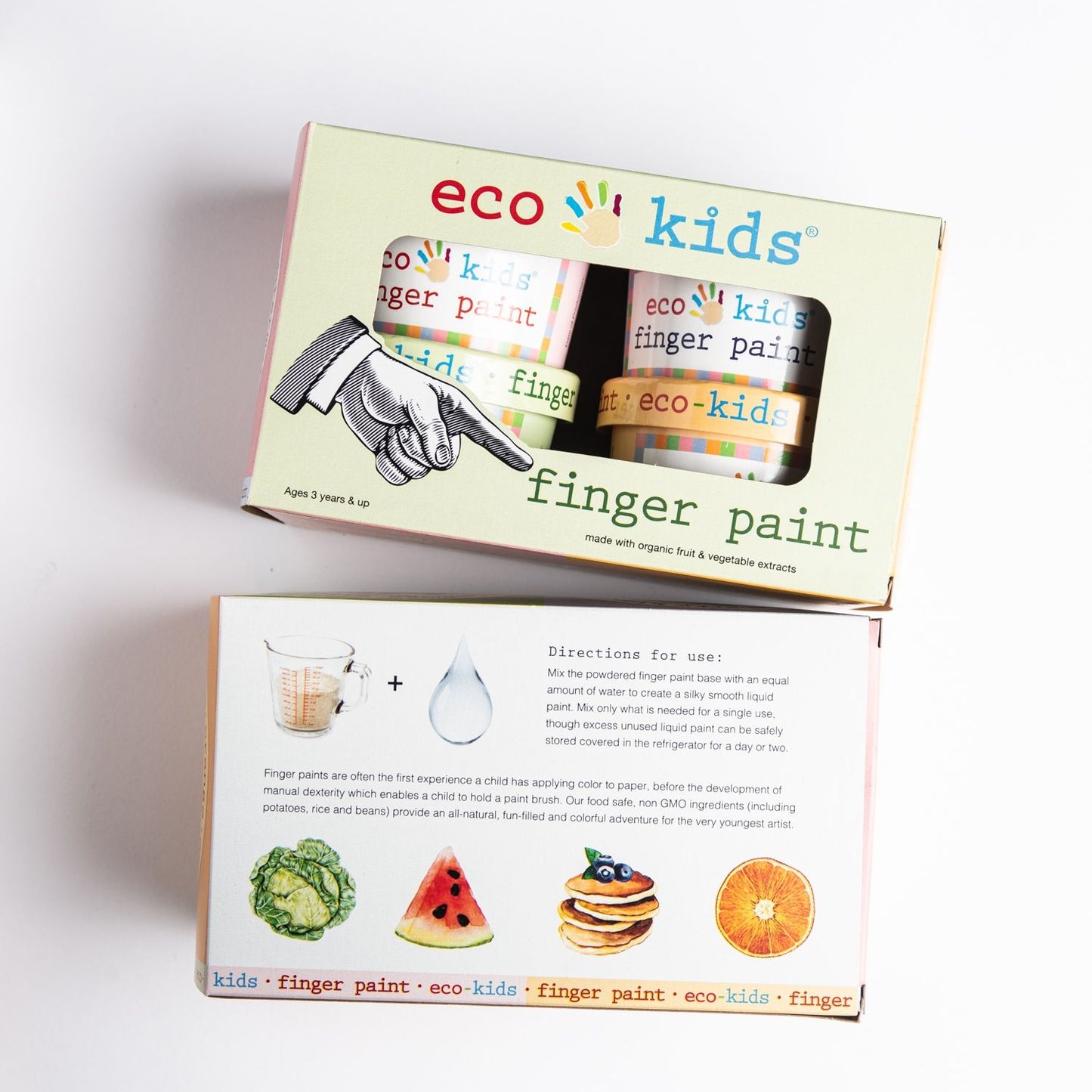 Food safe, all-natural finger paints for little artists. Our food safe, non GMO ingredients ( including potatoes, rice and beans) provide an all-natural, fun-filled and colorful adventure for the very youngest artist.