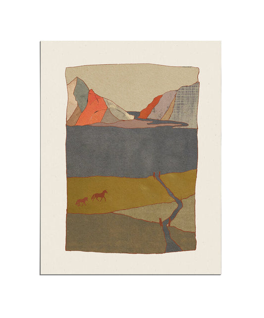 Galloping on Paper Scraps by Coco Shalom. Prints are made with 100% recycled paper, containing 30% post consumer waste, produced with 100% green power and 0% BS
