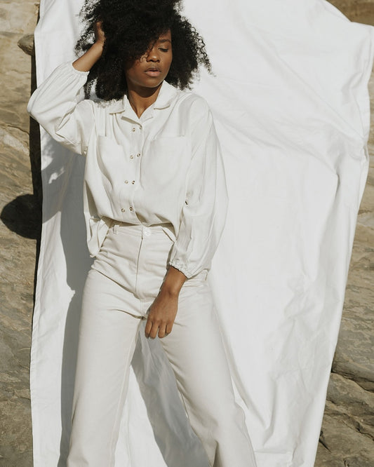 100% raw silk button up blouse made sustainably in B.C., Canada.