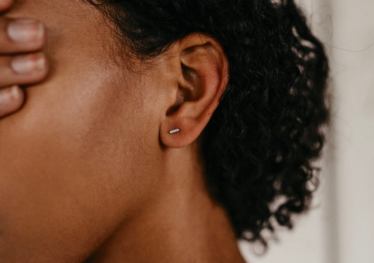 Nile Earrings by Mountainside Jewelry. Delicate bar earrings with triple pave set stones. 14k Vermeil on sterling silver.  Handmade in the Santa Cruz Mountains.