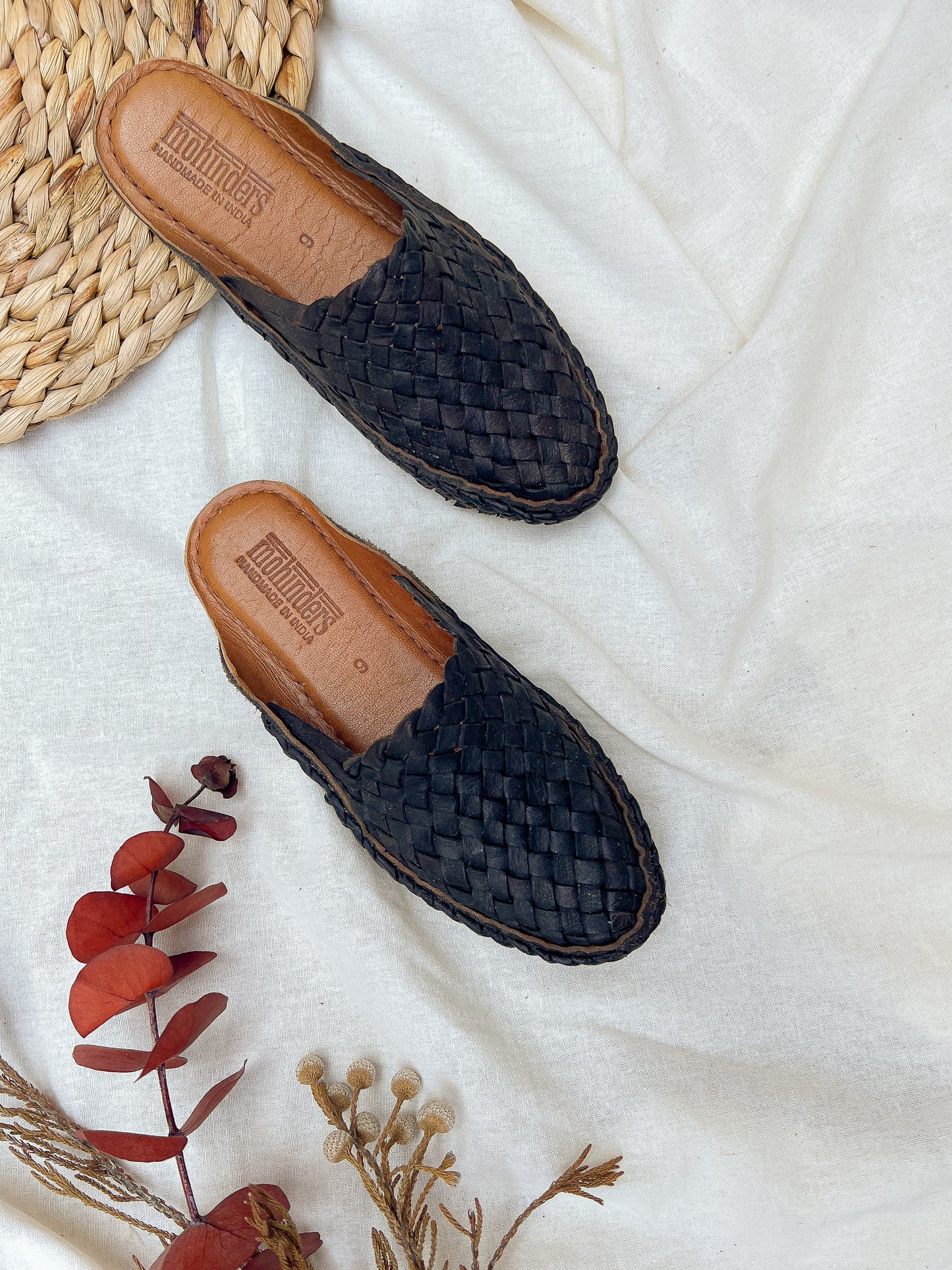 Iron Dyed Woven Leather Slides