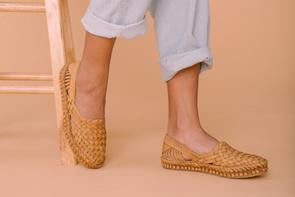 Mohinders Women's Natural Leather Woven Flats hand made by master shoe makers in India. 