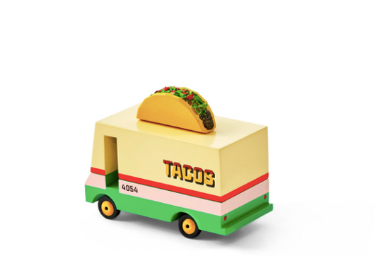 Taco Van toy by Candylab Toys features solid beech wood and water-based paints. Made sustainably, made to last, made for fun.