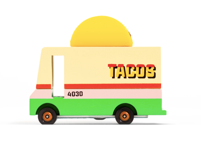 Taco Van toy by Candylab Toys features solid beech wood and water-based paints. Made sustainably, made to last, made for fun.