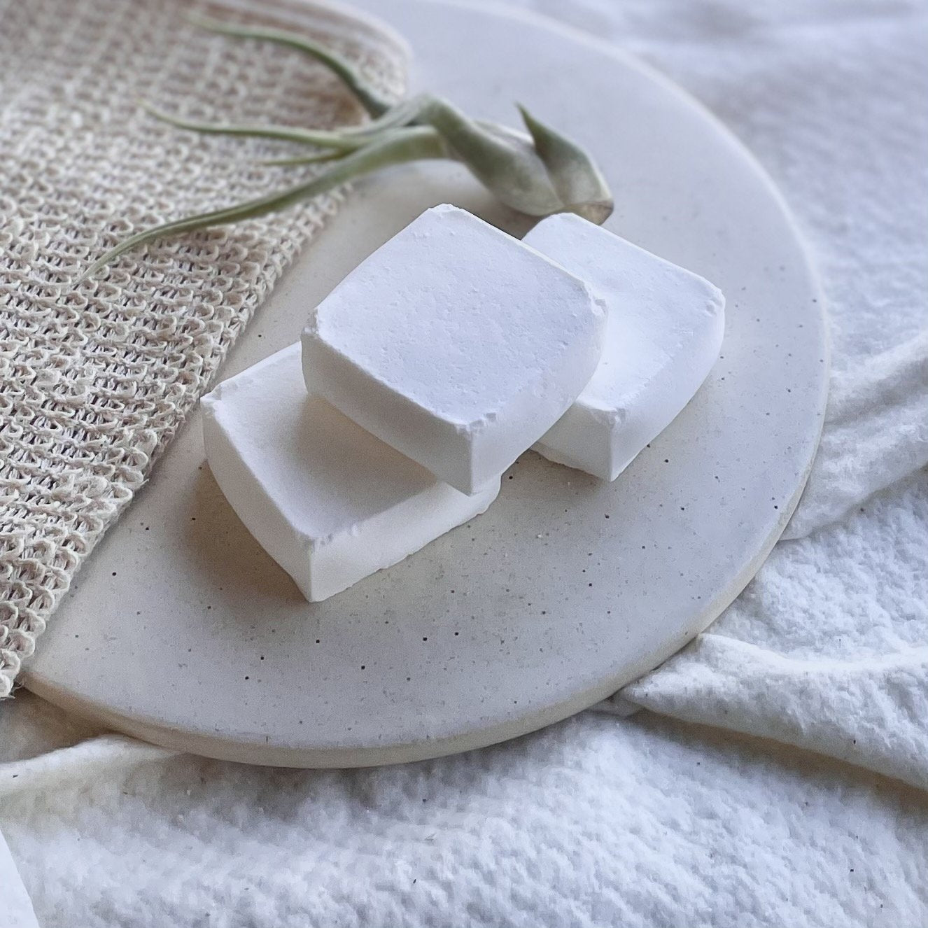 Set of six eucalyptus and mint essential oil shower steamers. 